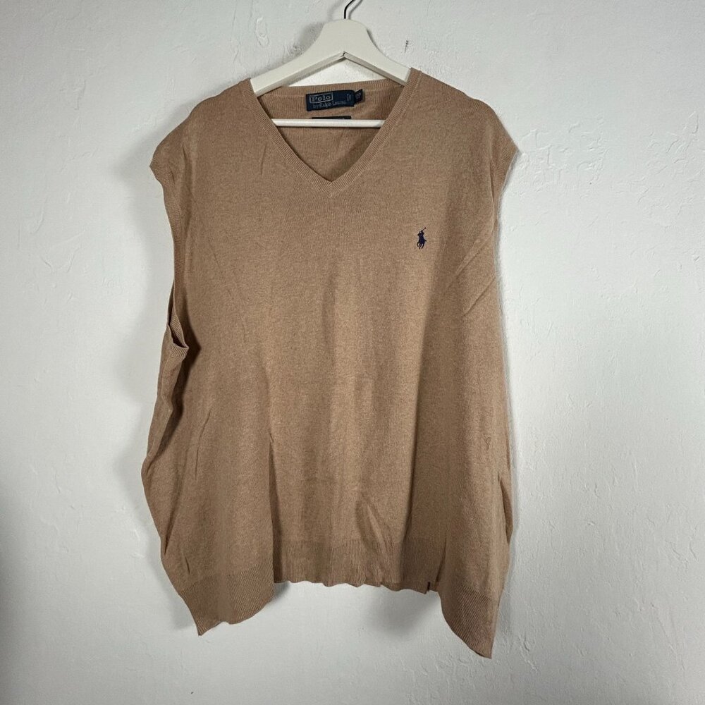 Polo Ralph Lauren Mens 2XB Big Tan V-Neck Sleeveless Sweater Vest Pima Cotton